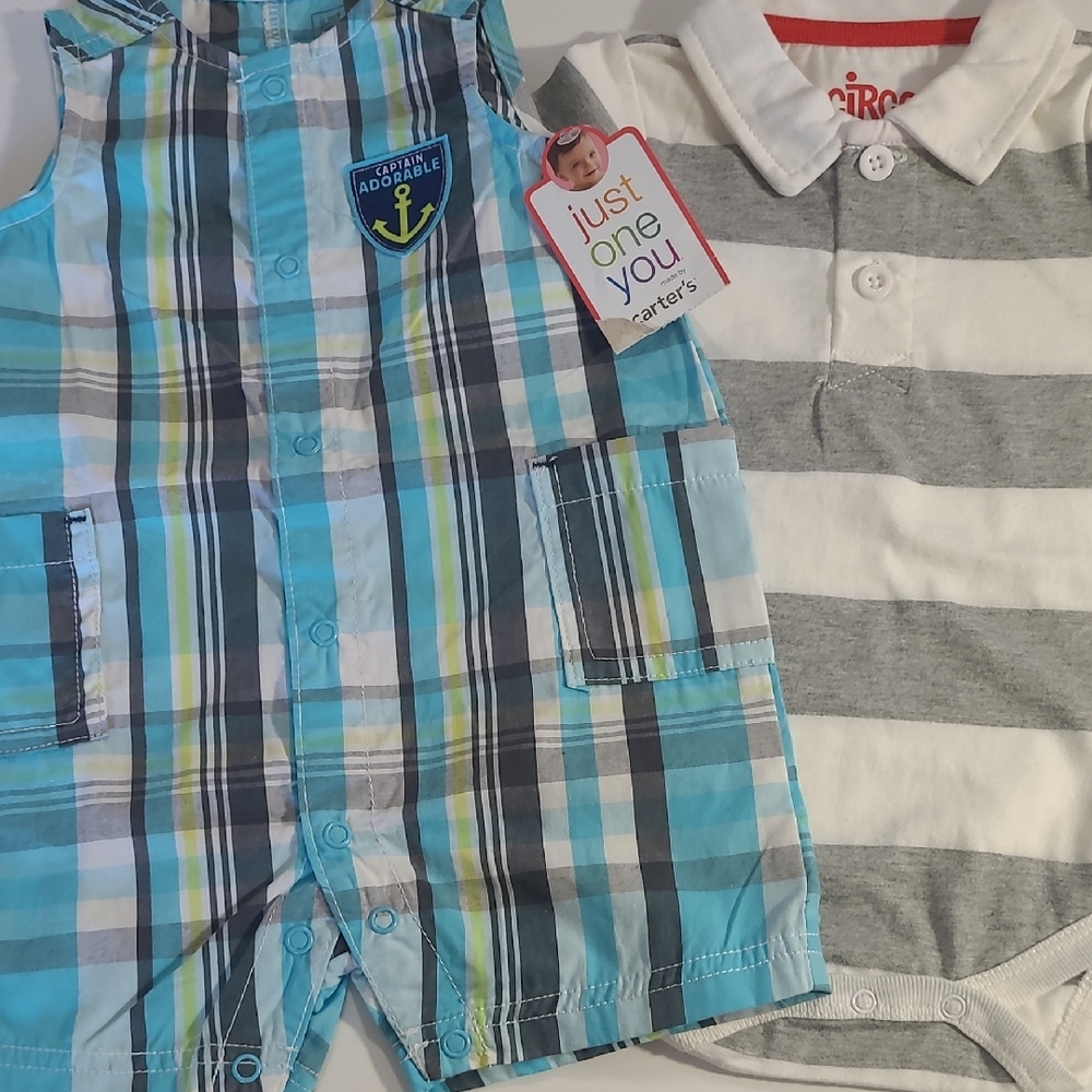 1CARTER BOY'S CAPTAIN ADORABLE BODYSUIT SIZE 6M AND 1 CIRCO BOYS BODYSUIT 6M NEW